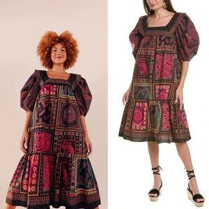 NWT Farm Rio Mixed Scarves Frill Midi Dress